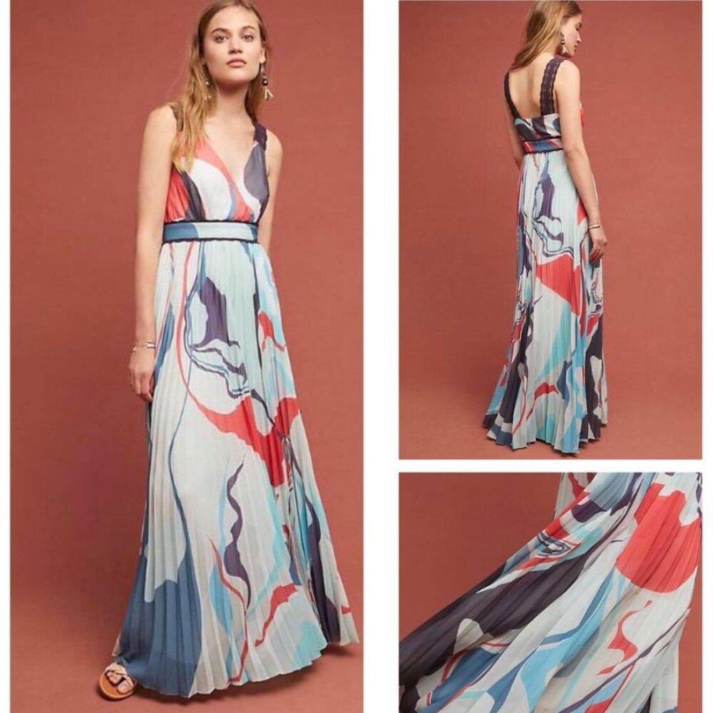 NWT Anthroopologie Geisha Designs Atelier Pleated Maxi Dress 10 HTF